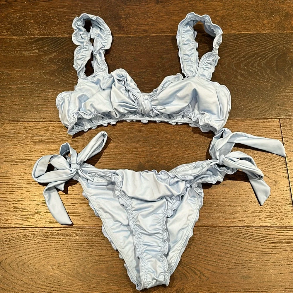 Frankie’s Bikinis Blue Ruffle Colby Bikini Set